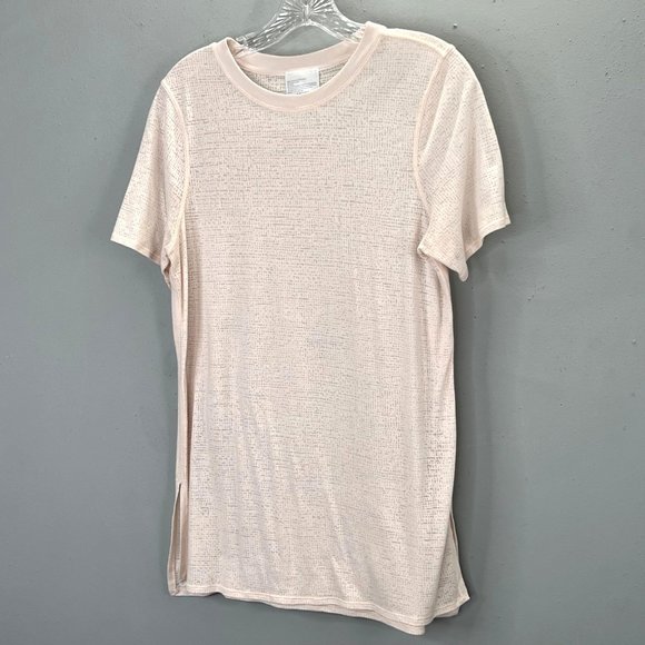 Lululemon Uncovered Tall Tee Silk Rose size 10 Women Blush Pink Burnout Slit Hem - Picture 1 of 7